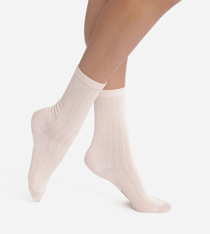 Chaussettes femme côtelées en coton satiné Ivoire Dim Mode