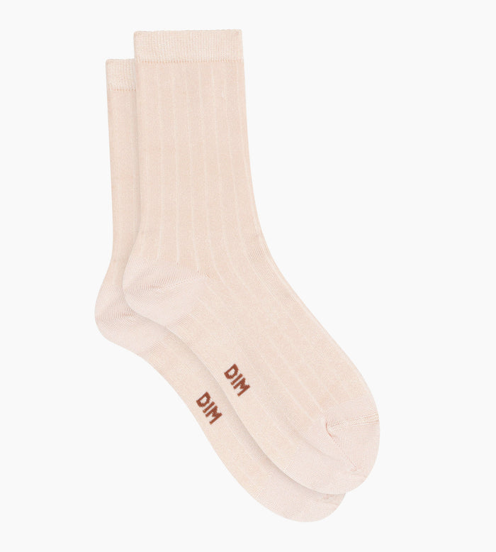 Chaussettes femme côtelées en coton satiné Ivoire Dim Mode