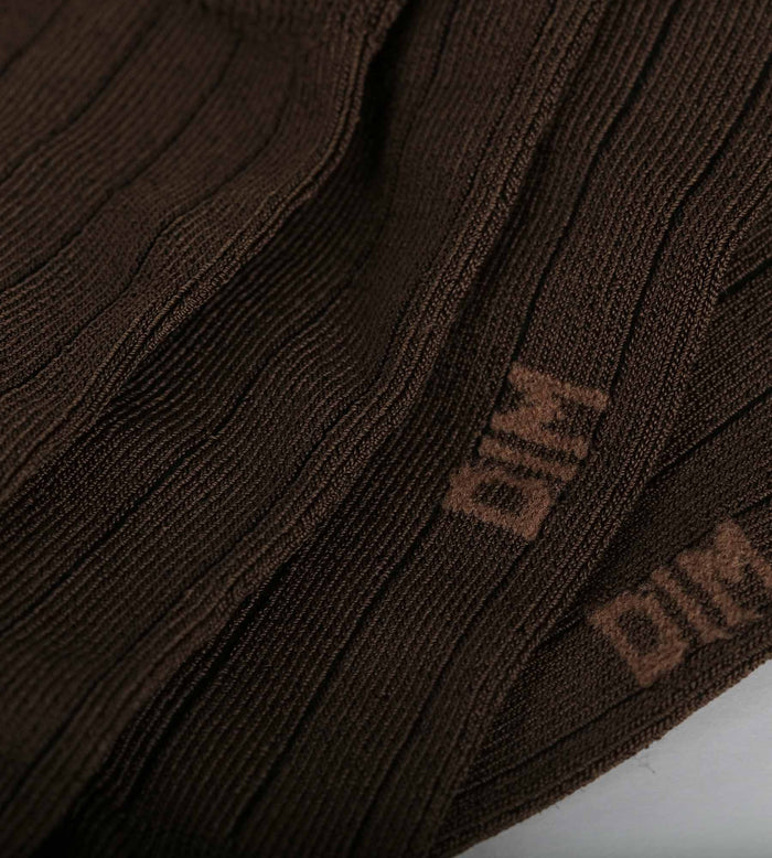 Chaussettes femme côtelées en coton satiné Marron Dim Mode
