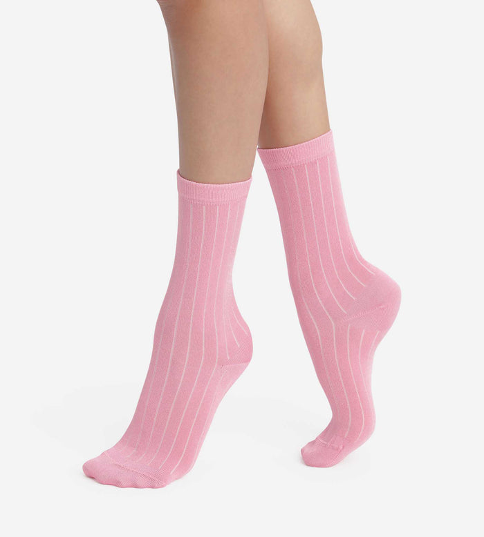 Chaussettes femme côtelées en coton satiné Mauve Dim Mode