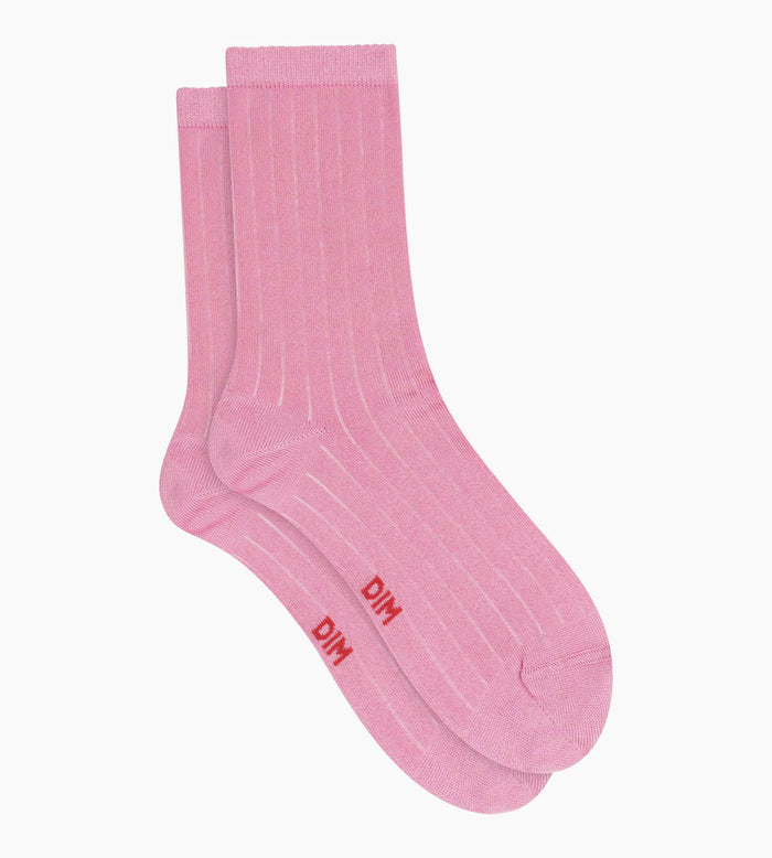 Chaussettes femme côtelées en coton satiné Mauve Dim Mode