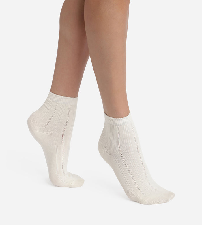 Chaussettes femme en coton pointelle Ivoire La Mode de Dim