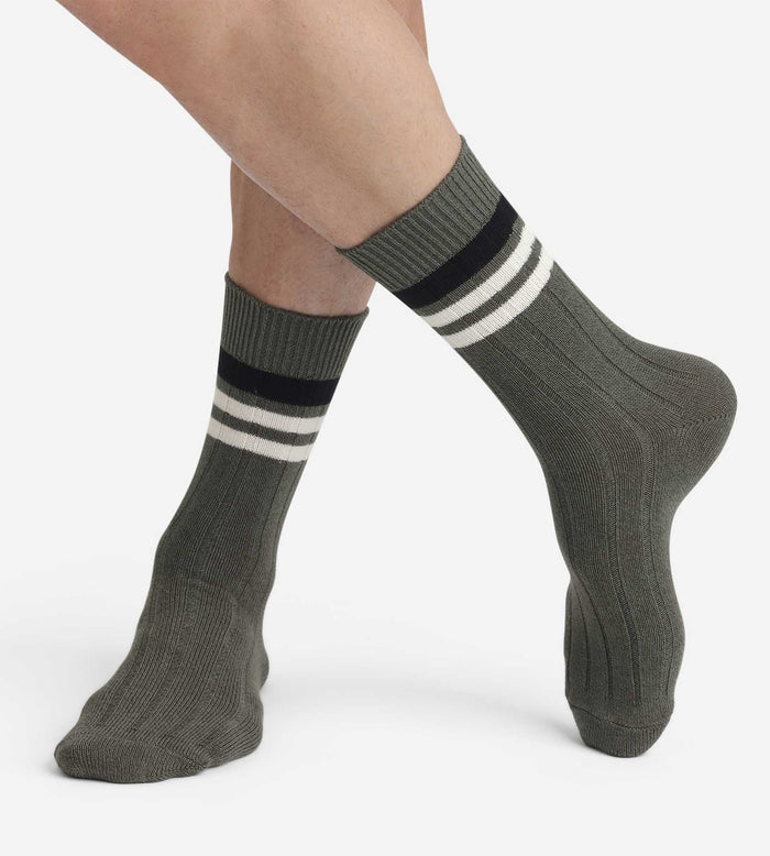 Chaussettes homme olive à rayures Bambou