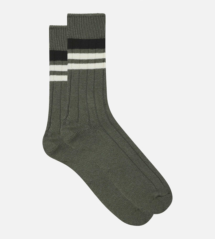 Chaussettes homme olive à rayures Bambou