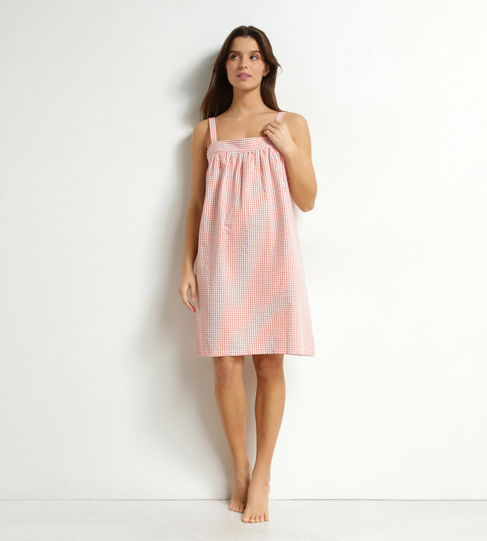Chemise de nuit femme vichy seersucker Abricot Écru Dim Nightwear
