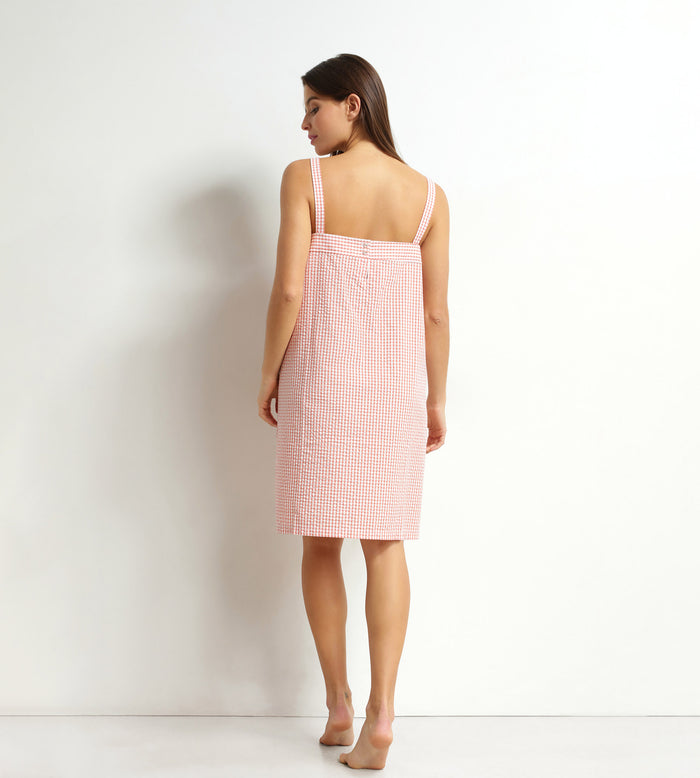 Chemise de nuit femme vichy seersucker Abricot Écru Dim Nightwear