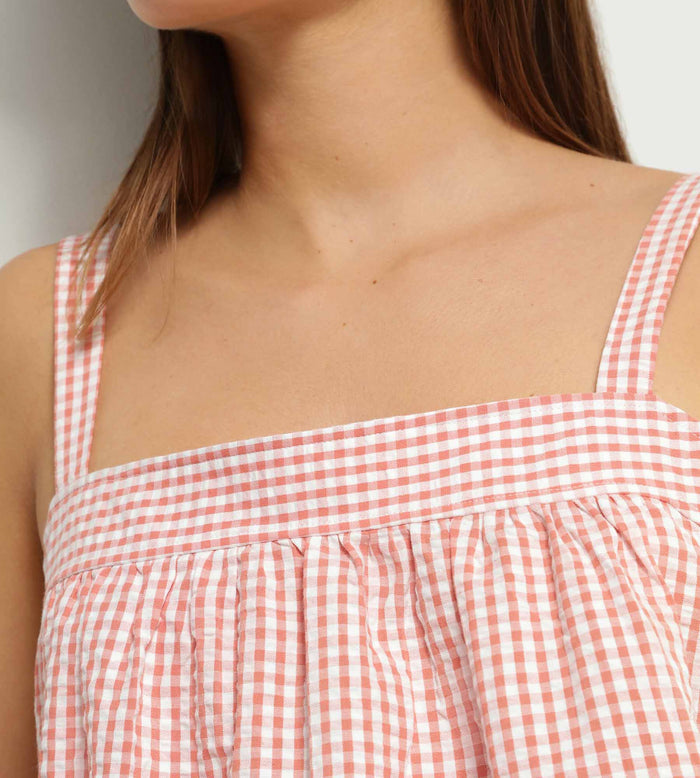 Chemise de nuit femme vichy seersucker Abricot Écru Dim Nightwear