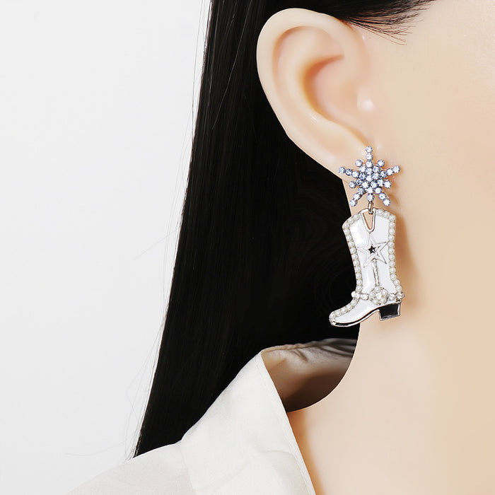 Chic Boot Alloy Dangle Earrings with Star & Pearl Accents