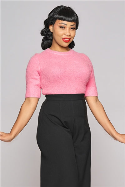 Chrissie Fluffy Knitted Top, Rosa