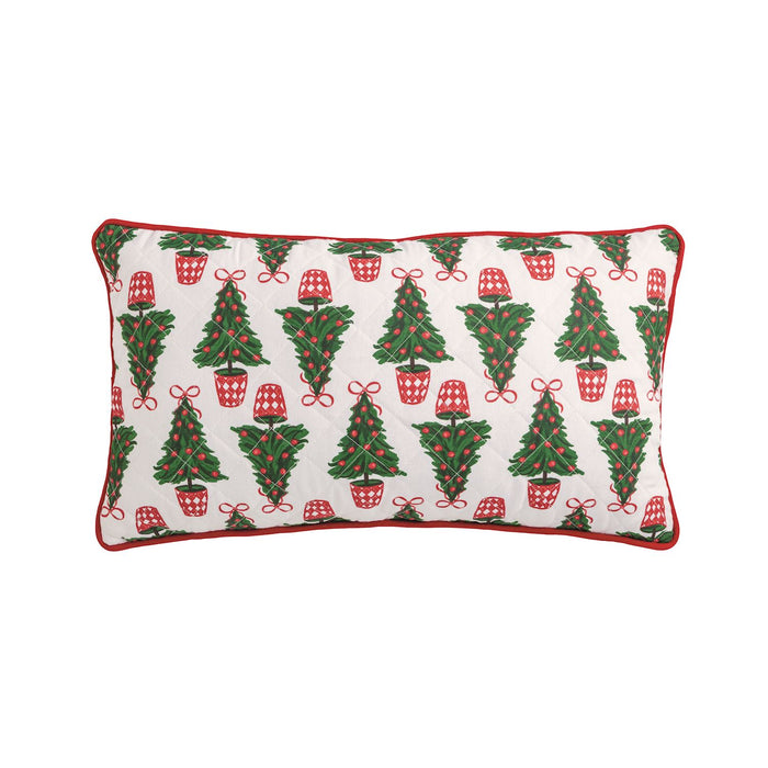 Christmas Tree Block Print Quilted Lumbar Pillow