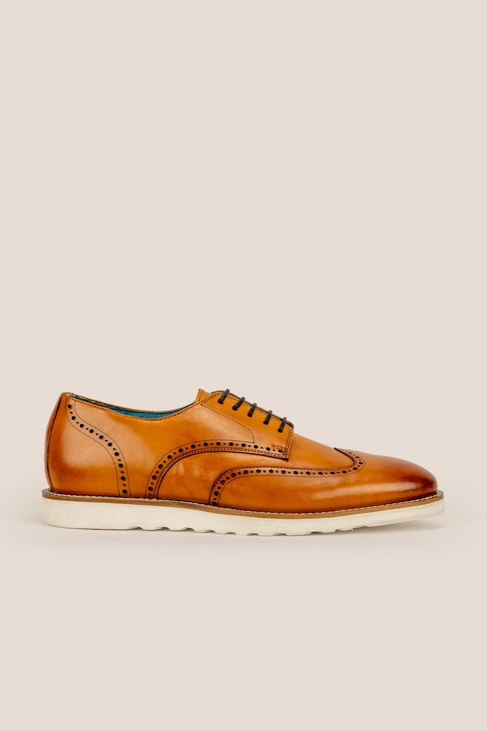 Men’s Conner tan leather derby trainers combining classic leather with sporty trainer design for versatile casual and smart looks.