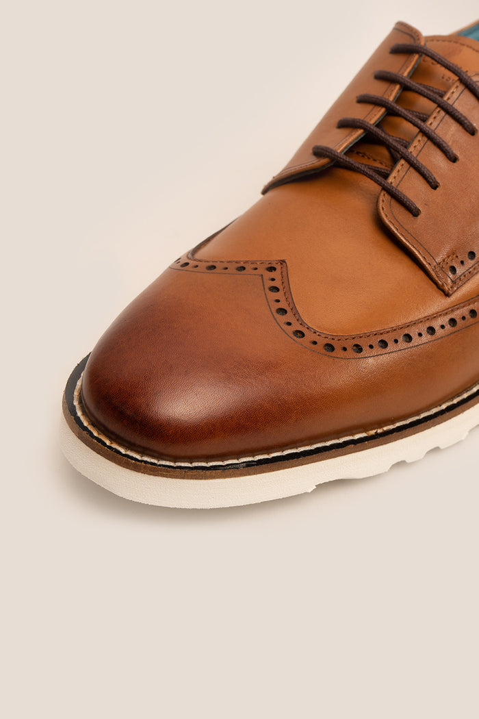 Men’s Conner tan leather derby trainers combining classic leather with sporty trainer design for versatile casual and smart looks.