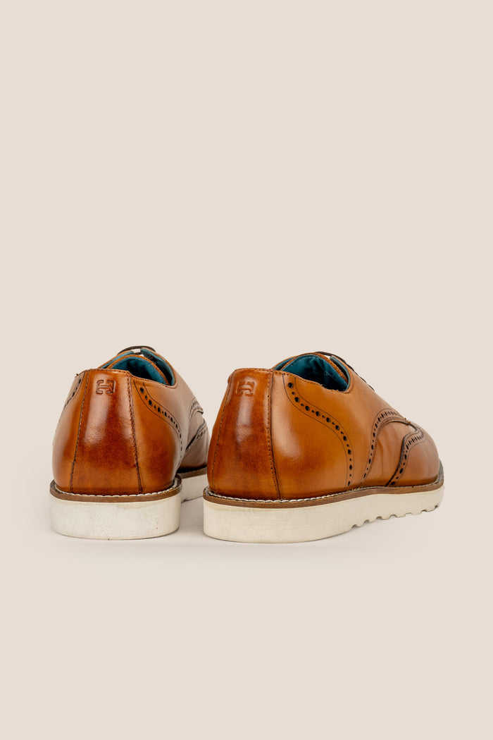 Men’s Conner tan leather derby trainers combining classic leather with sporty trainer design for versatile casual and smart looks.