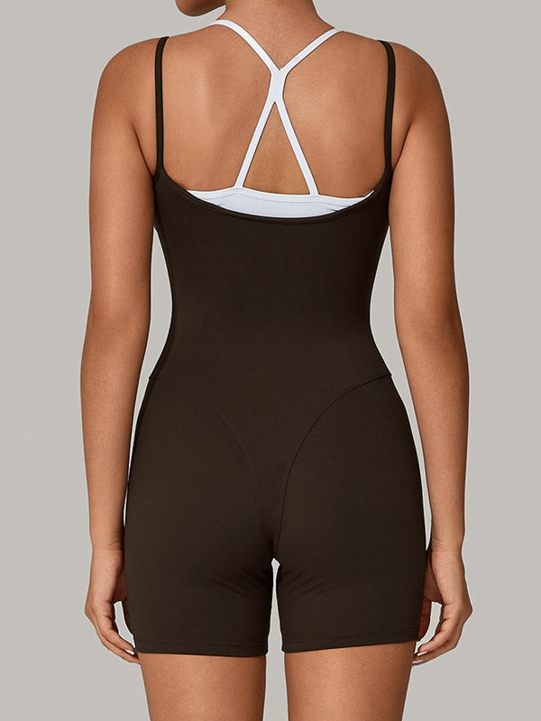 Contrast Color Cross Back Push-Up Romper