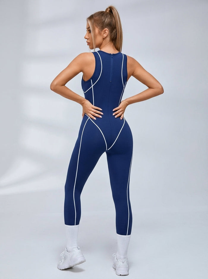 Contrast Piping Sleeveless Workout Jumpsuit