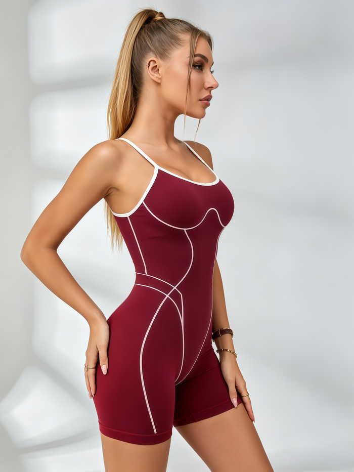 Contrast‑Contour Crisscross‑Back Compression Romper
