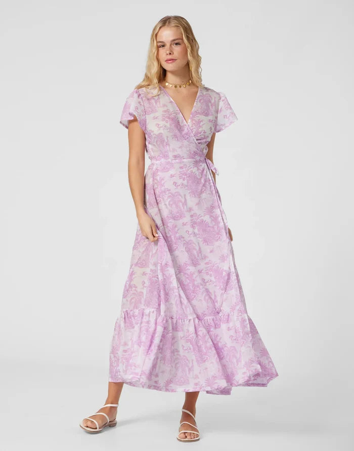 Dresses Marie Raxevsky Cotton Long Wrap Dress Jungle Lilac Apoella