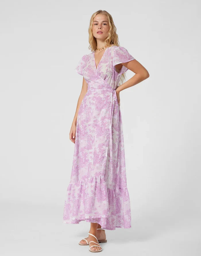 Dresses Marie Raxevsky Cotton Long Wrap Dress Jungle Lilac Apoella