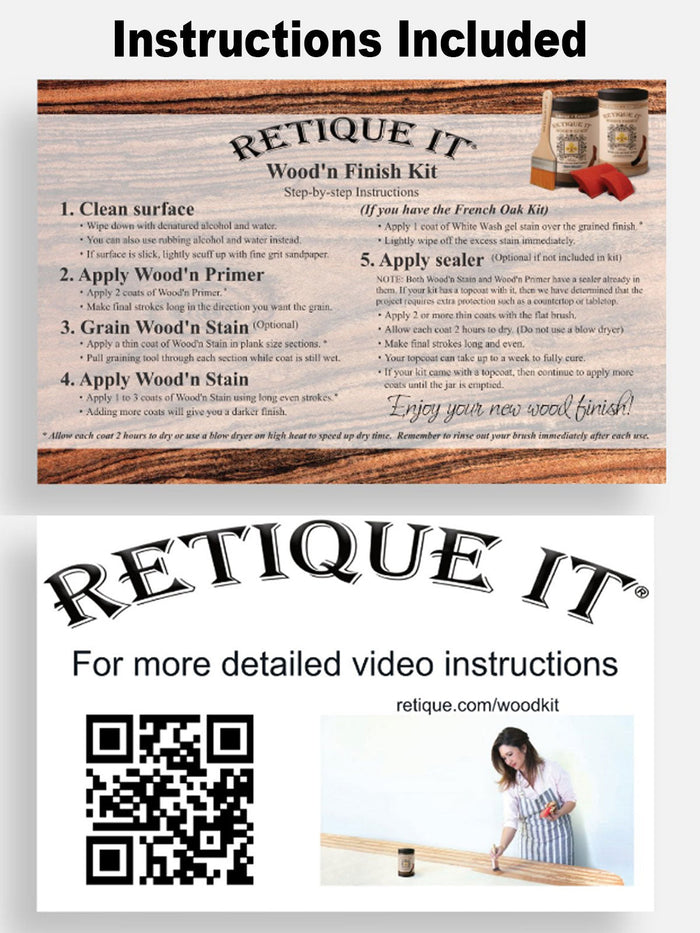 Retique It Wood'n Finish Kits countertop kit with sun-bleached wood finish and instructions for full kitchen renovation.