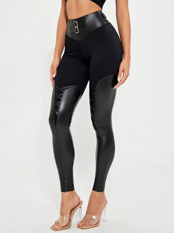 Crisscross-Leg PU Butt-Lifting Skinny Pants