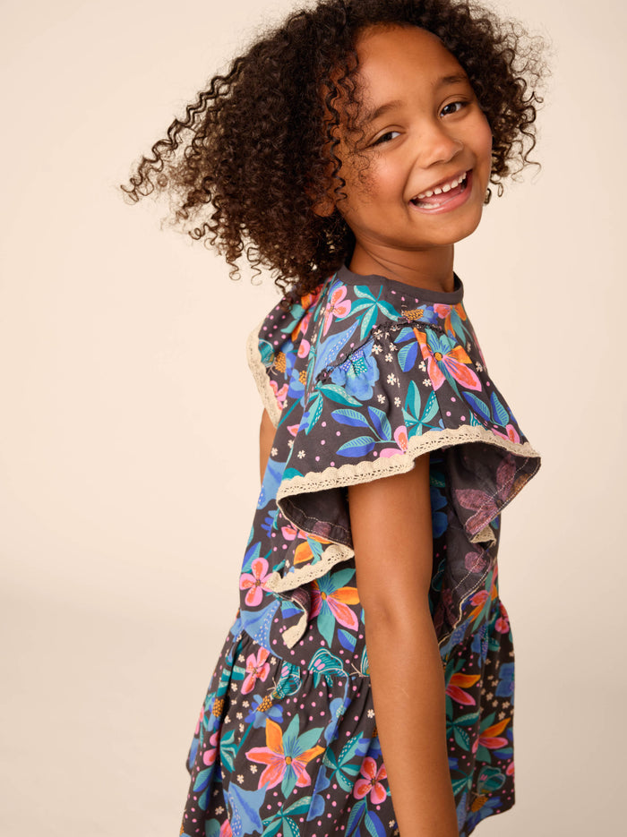 Crochet Trim Ruffle Dress