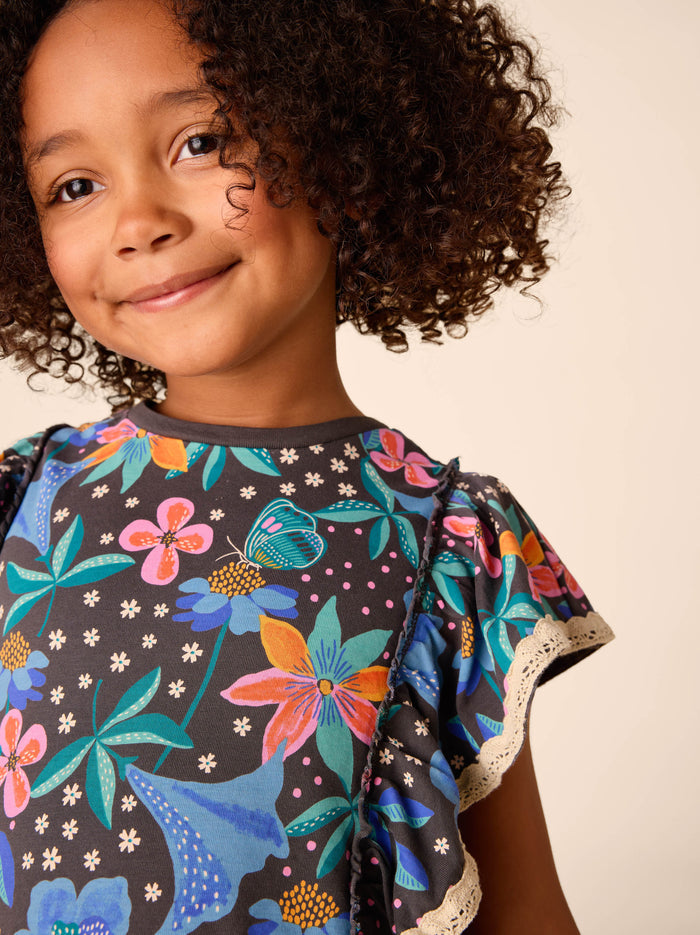 Crochet Trim Ruffle Dress