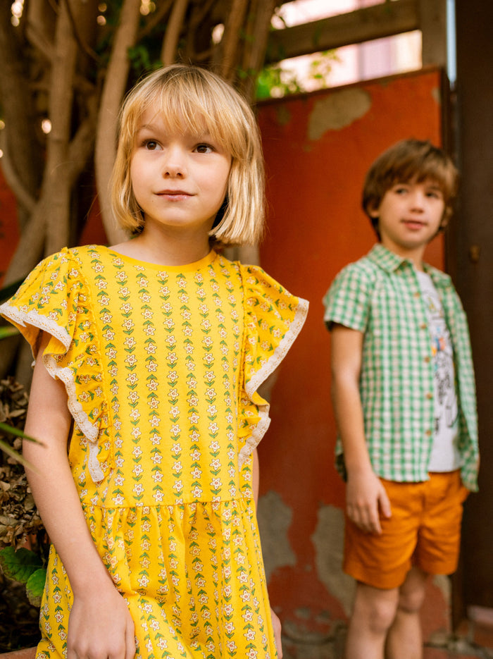Crochet Trim Ruffle Dress