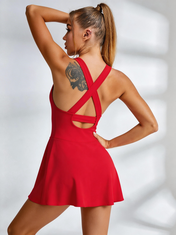 Cross-Back Pleated Active Tennis Dress