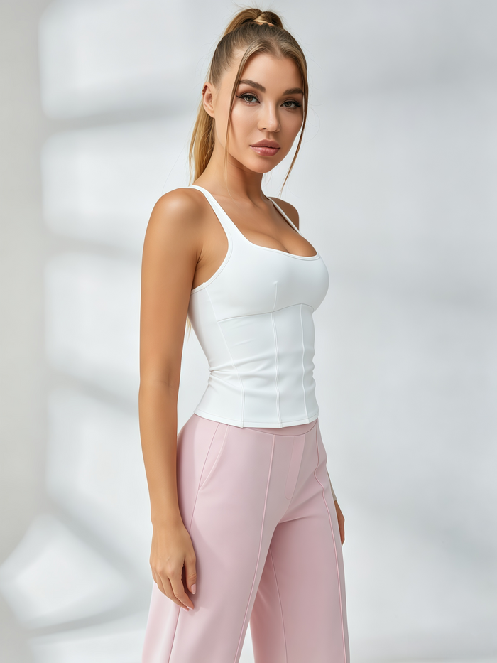 Cross‑Back Corset‑Seam Tank Top & High‑Waisted Wide‑Leg Pants Set