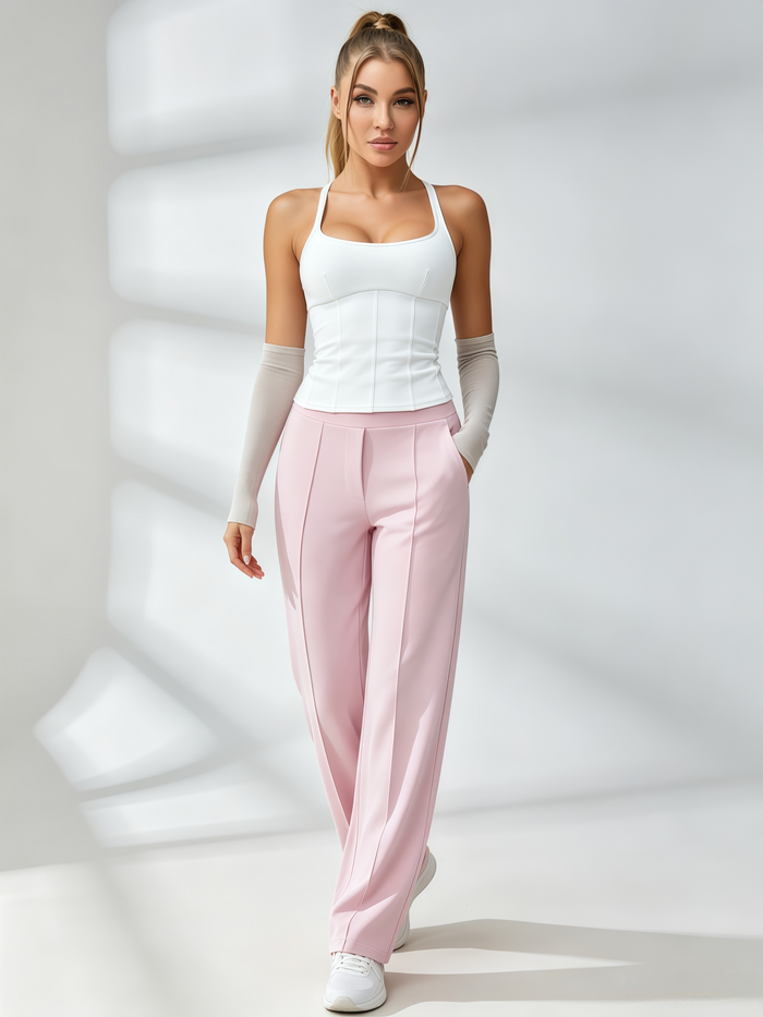 Cross‑Back Corset‑Seam Tank Top & High‑Waisted Wide‑Leg Pants Set