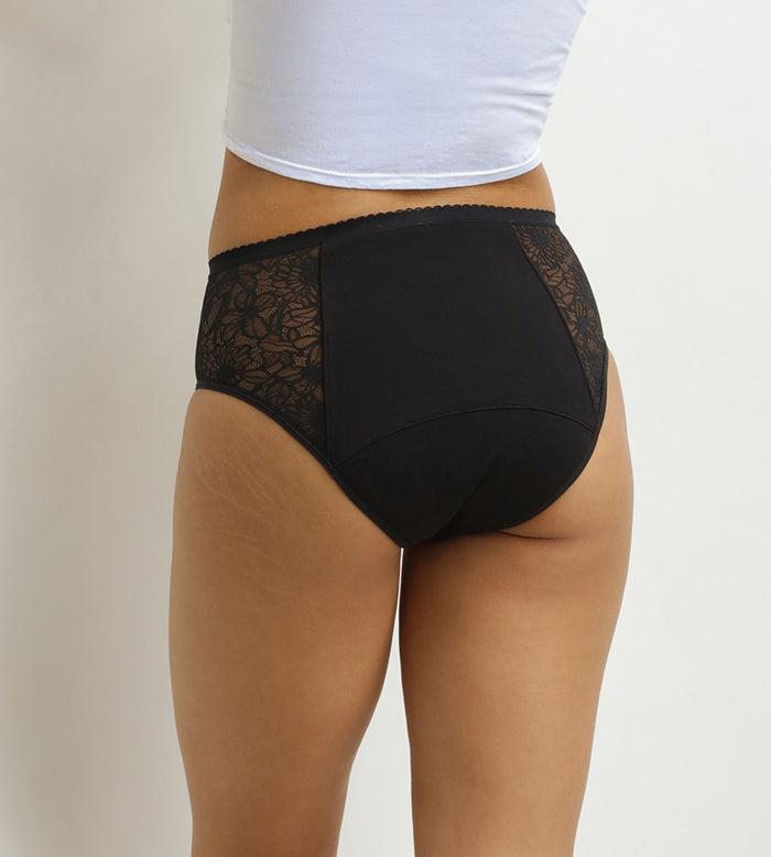 Culotte de règles taille haute flux très abondant noir à fleurs Dim Protect
