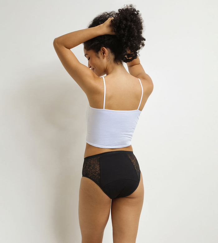 Culotte de règles taille haute flux très abondant noir à fleurs Dim Protect
