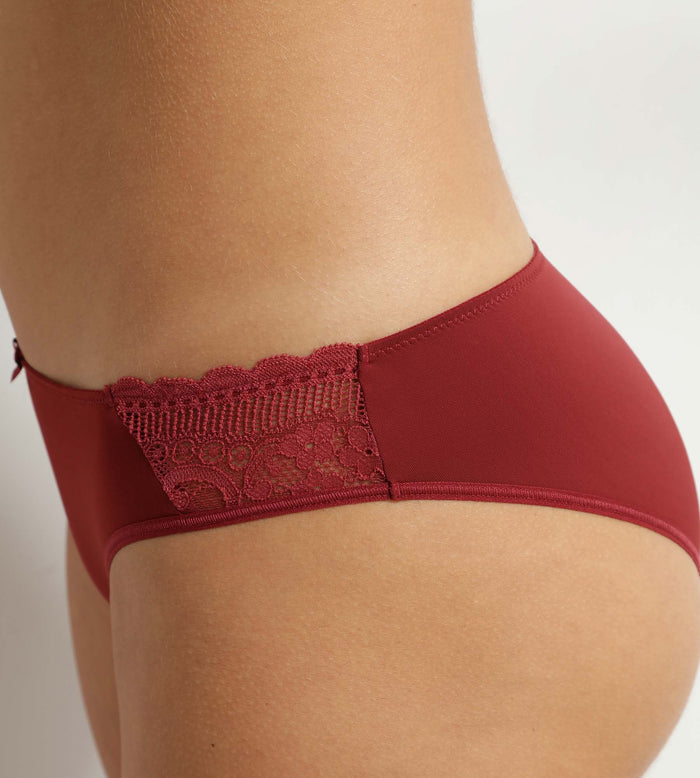Culotte femme dentelle et résille florale Rouge Marronné Dim Féminine