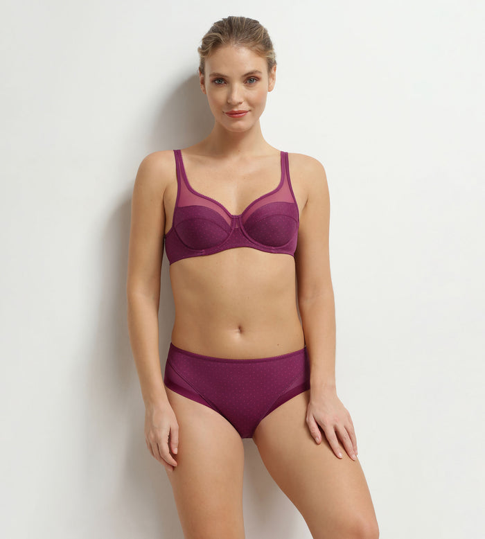 Culotte femme microfibre et tulle pois bordeaux Dim Generous