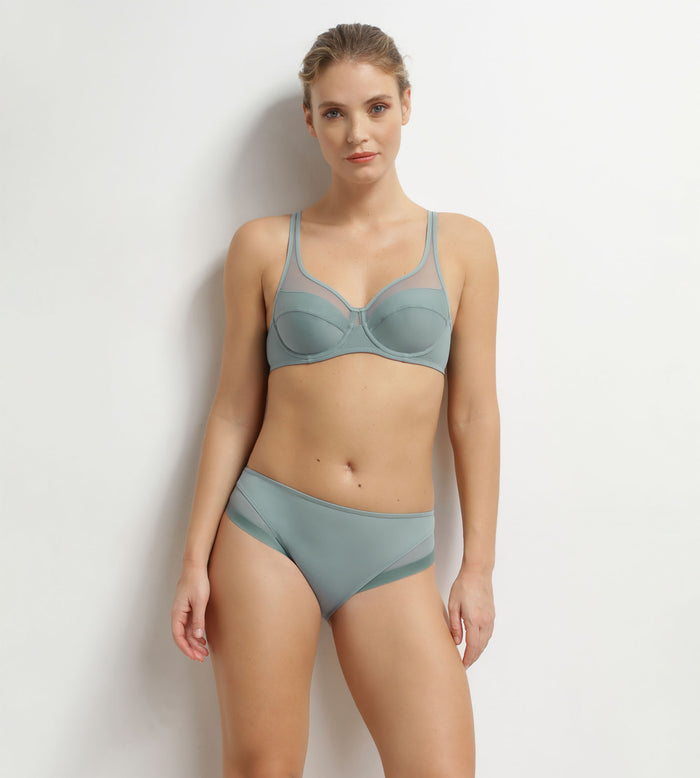 Culotte femme microfibre et tulle sauge Dim Generous