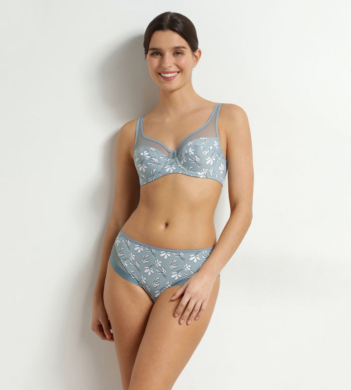 Culotte femme microfibre et tulle Sauge fleurie Dim Generous