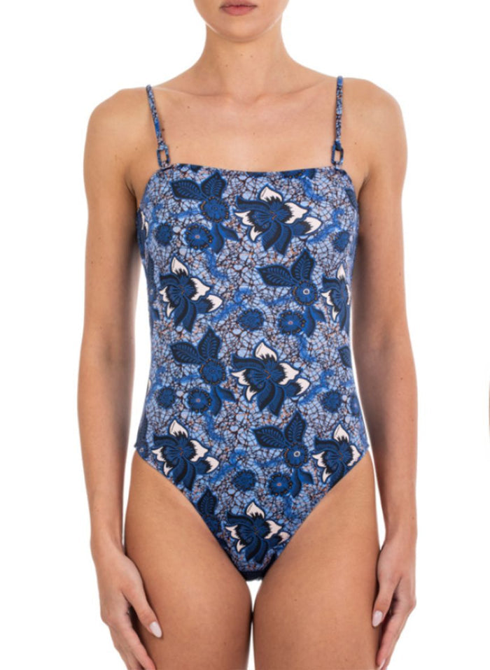 One-Piece Emmanuela Swimwear Daisy Strap One Piece Blue Floral Apoella