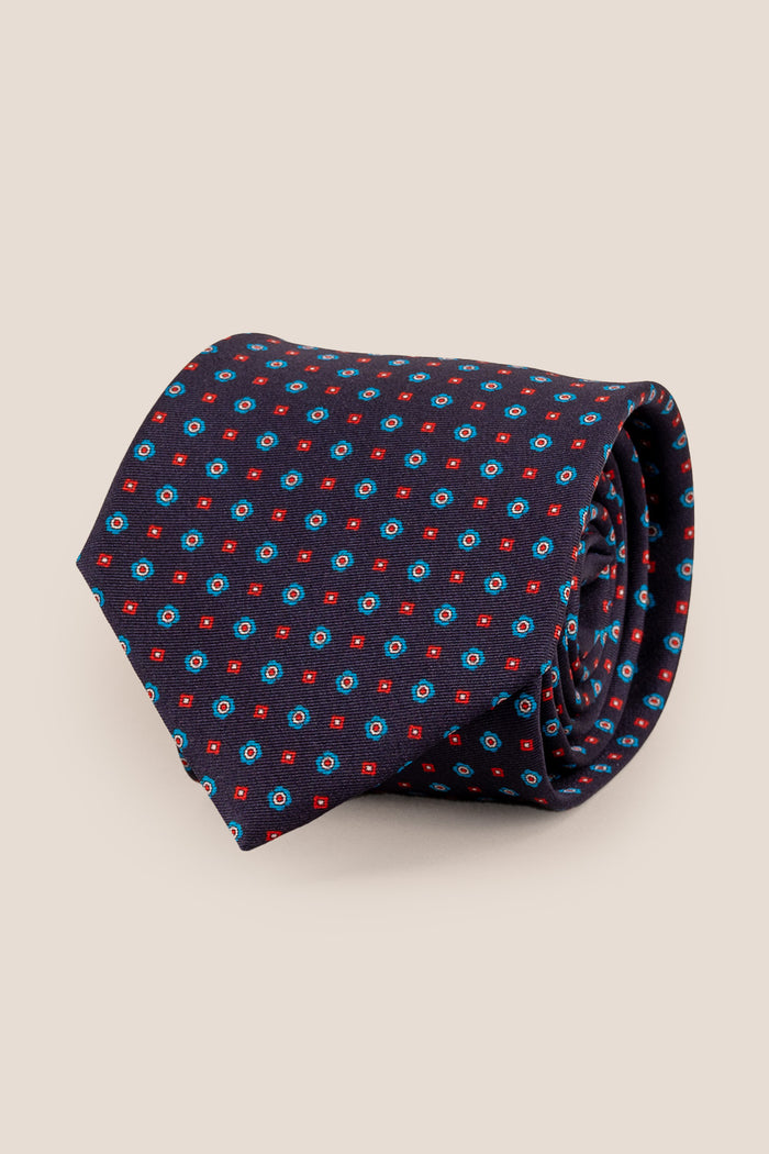 Dark Navy Geometric Pattern Silk Tie with sophisticated design, perfect for weddings and smart occasions.