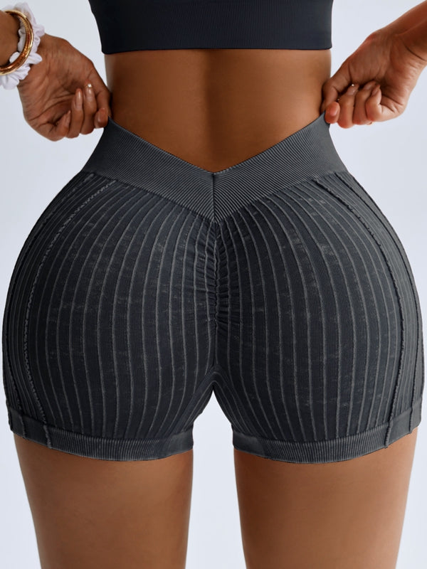 Deep V Back Ribbed Booty Shorts