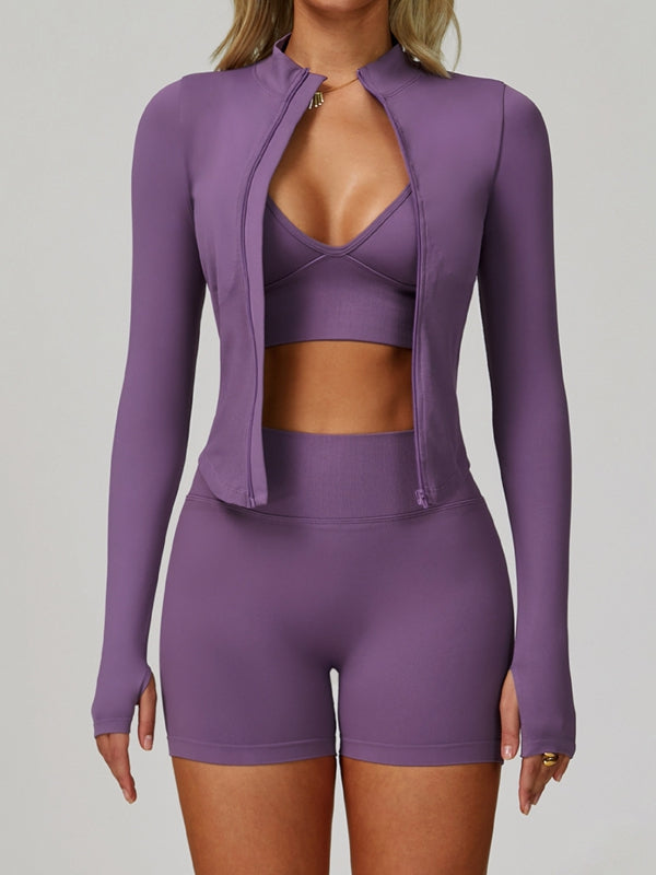 Purple / S / Bras+Leggings+Jacket