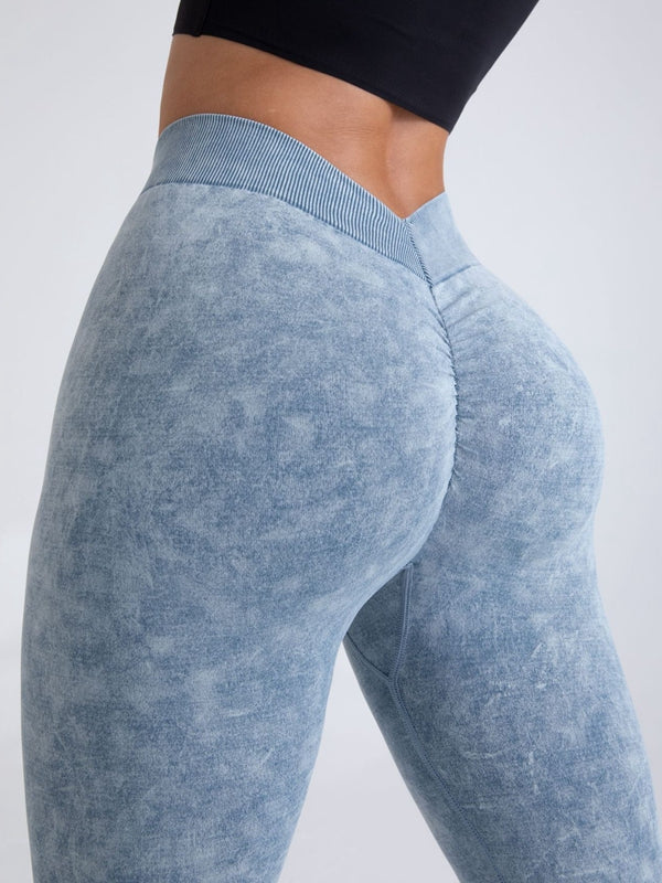 Denim Deep V Back Scrunch Bum Leggings