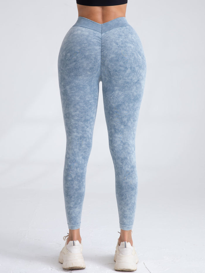 Denim Deep V Back Scrunch Bum Leggings