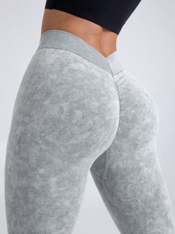 Denim Deep V Back Scrunch Bum Leggings