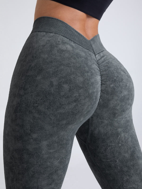 Denim Deep V Back Scrunch Bum Leggings