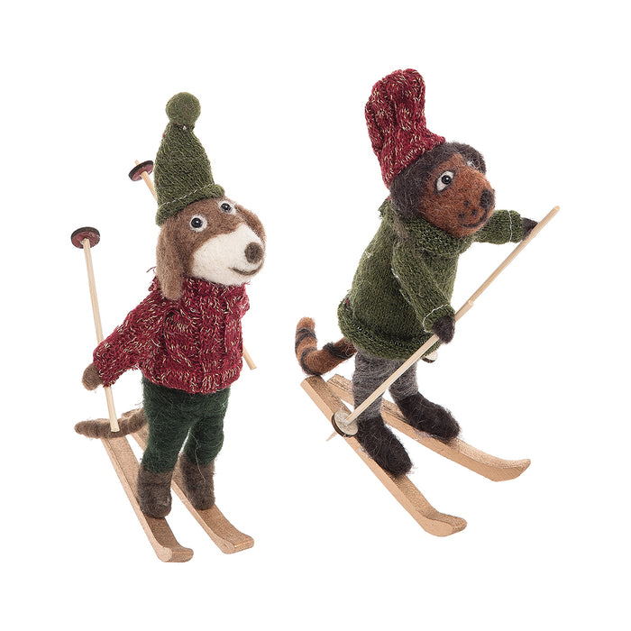 A set of Dogs On Skis Wool ornaments.