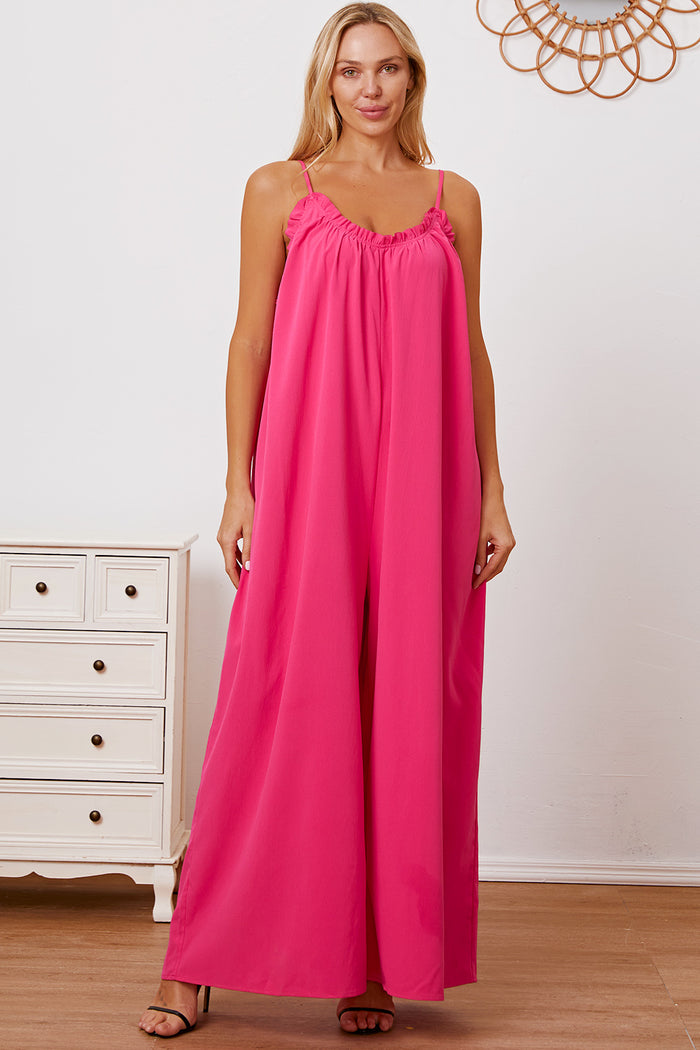 Double Take Ruffle Trim Tie Back Cami Jumpsuit