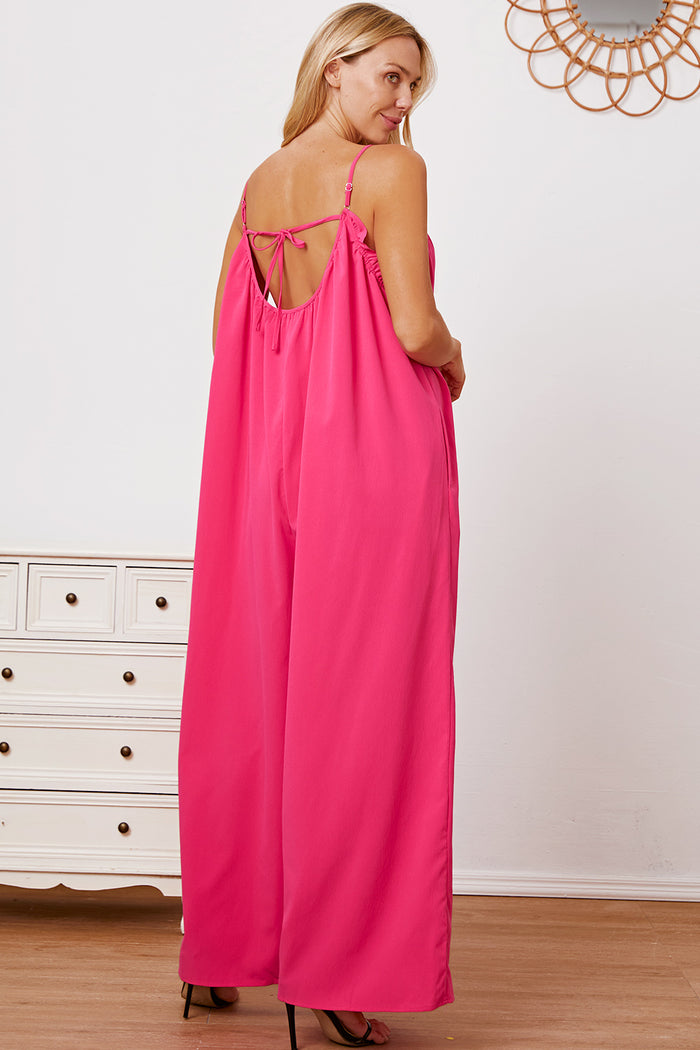 Double Take Ruffle Trim Tie Back Cami Jumpsuit