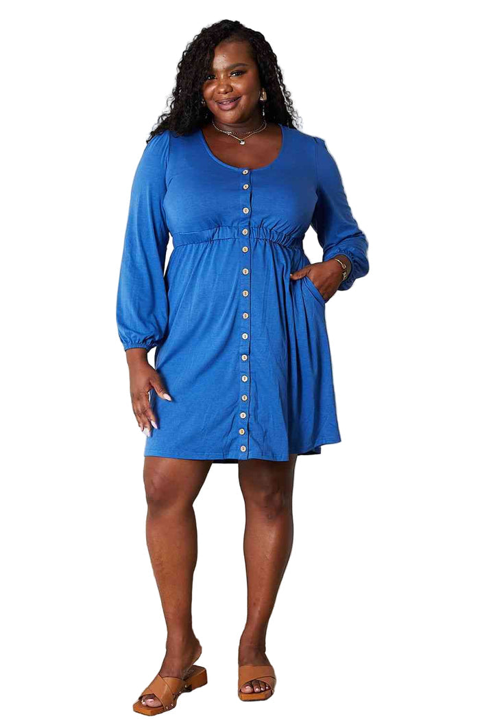 Double Take Scoop Neck Empire Waist Long Sleeve Magic Dress