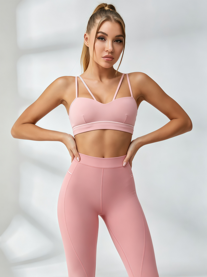 Double‑Strap Sports Bra & Contour‑Seam High‑Waisted Leggings Set