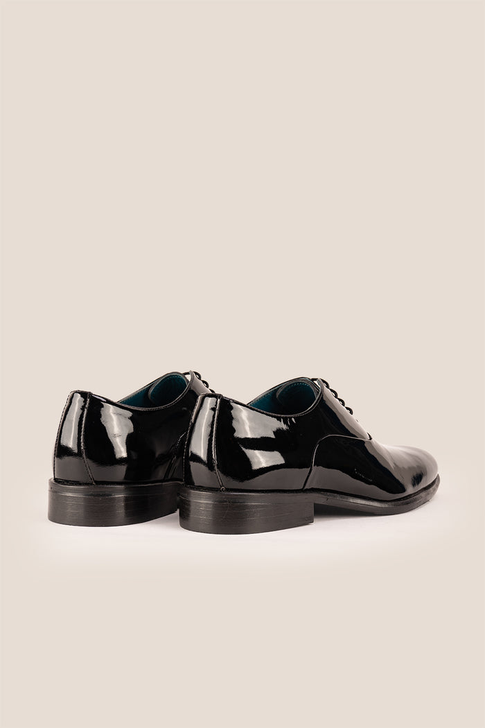 Duke Black leather patent shoes. The mens smart black shoes exude luxury and sophistication, perfect for weddings